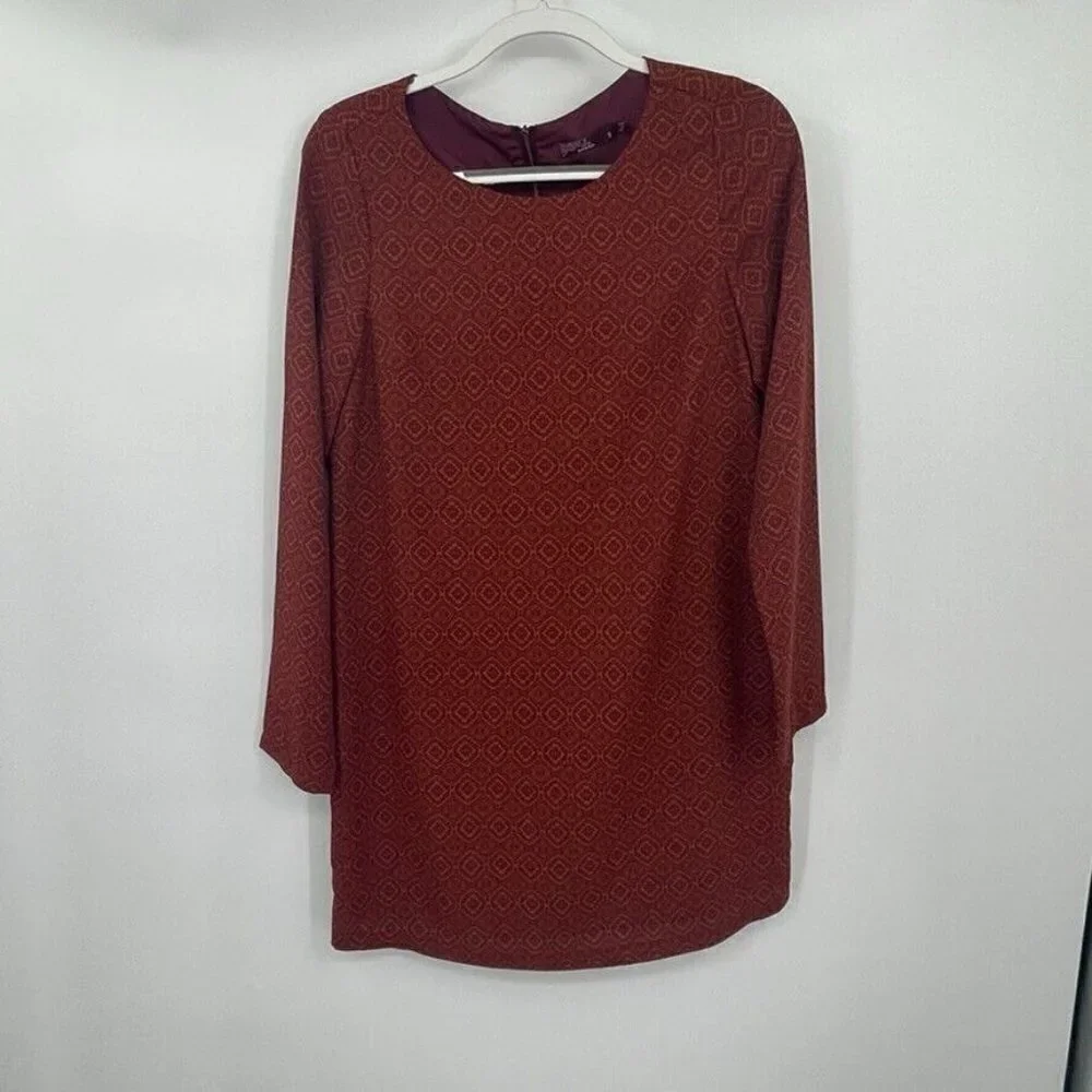 Prana Womens Dress Small Red Orange Burnt Exposed Zipper Sheath Lined Preppy